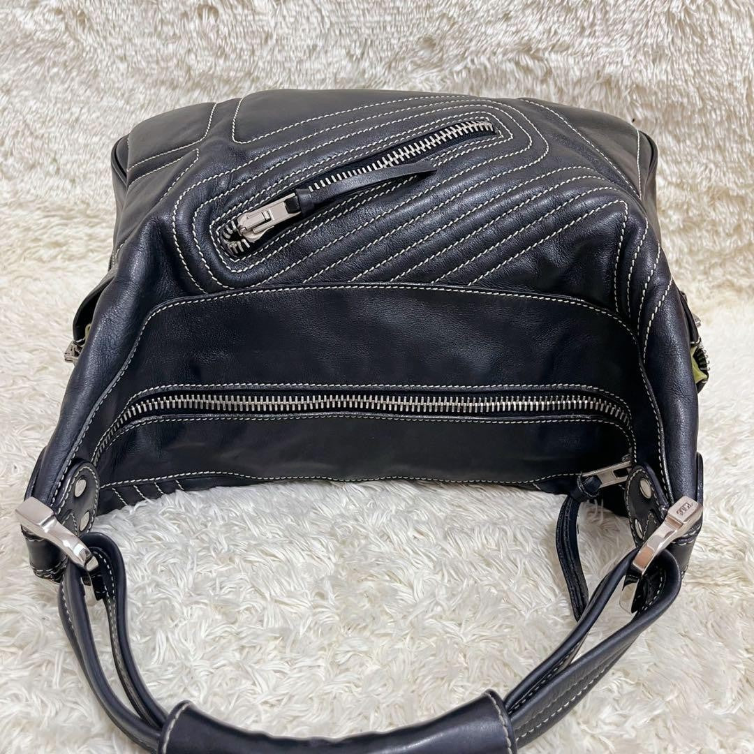 TOD'S Shoulder Bag Purse Boston Bag Leather Black Authentic
