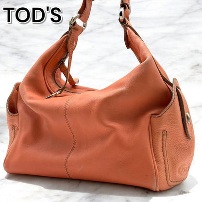 TOD'S Shoulder Bag Purse Leather Salmon Orange Authentic