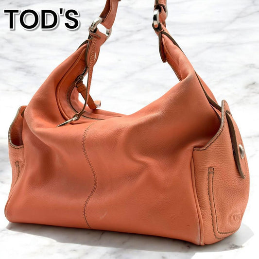 TOD'S Shoulder Bag Purse Leather Salmon Orange Authentic