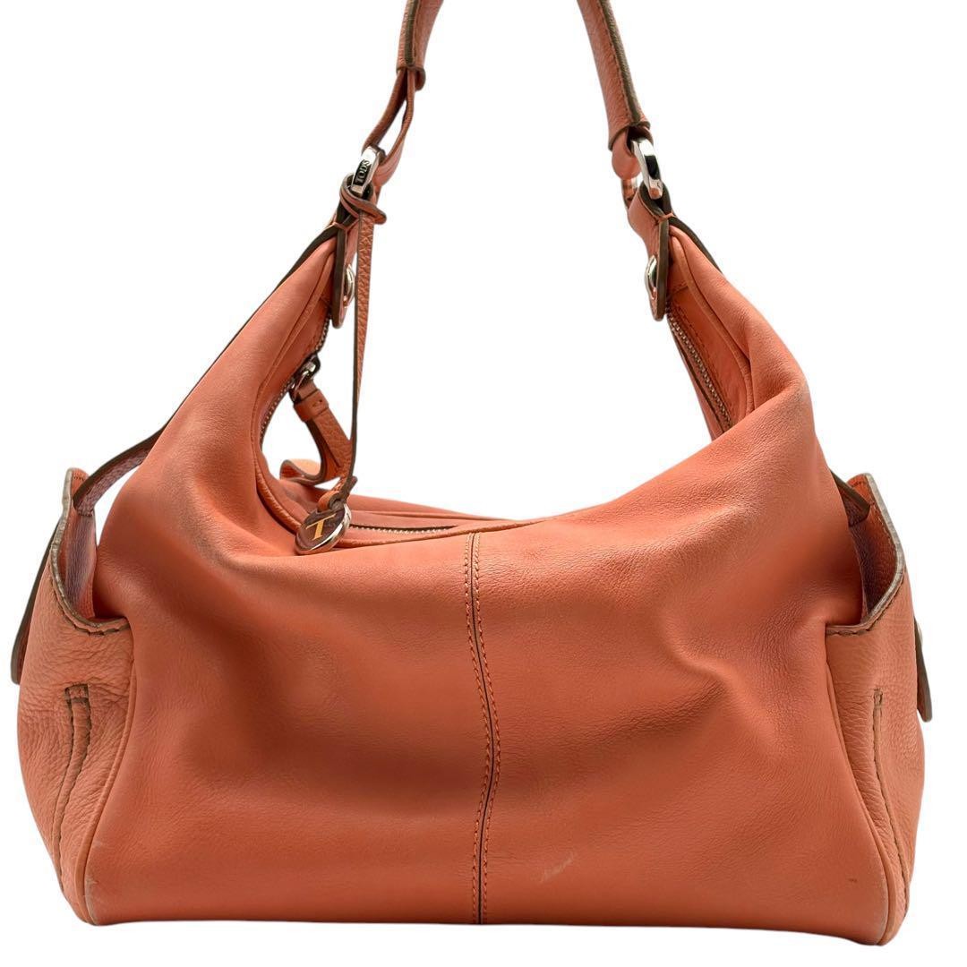 TOD'S Shoulder Bag Purse Leather Salmon Orange Authentic