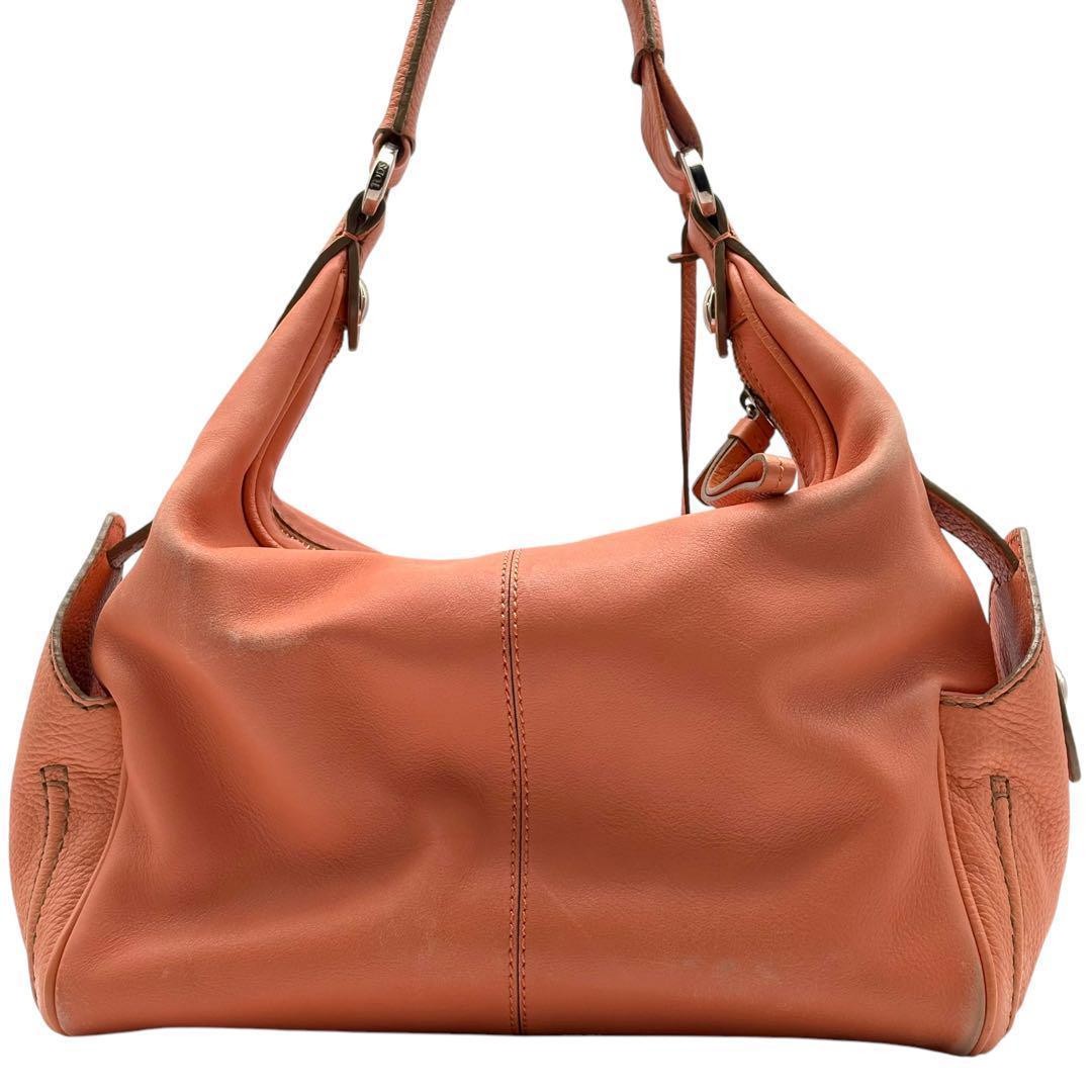 TOD'S Shoulder Bag Purse Leather Salmon Orange Authentic