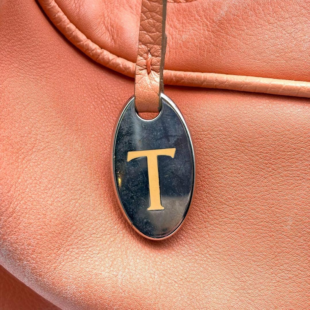 TOD'S Shoulder Bag Purse Leather Salmon Orange Authentic