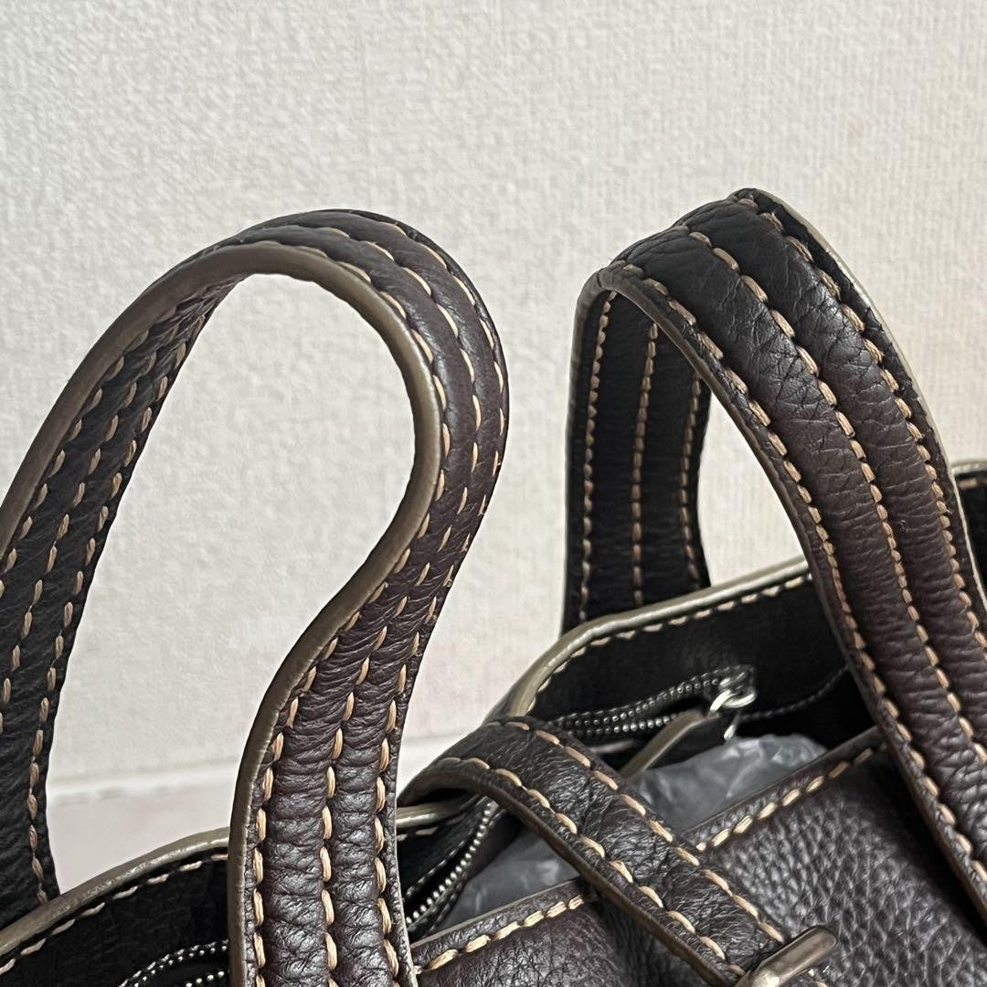 TOD'S Hand Shoulder Bag Tote Purse 2way Leather Brown Authentic