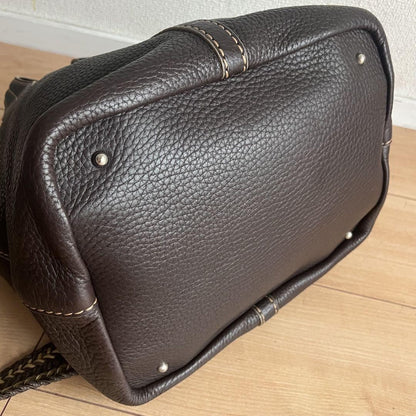 TOD'S Hand Shoulder Bag Tote Purse 2way Leather Brown Authentic
