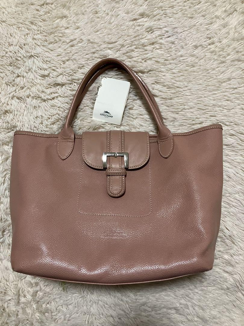 Longchamp Hand Bag Tote Purse Leather Pink Authentic