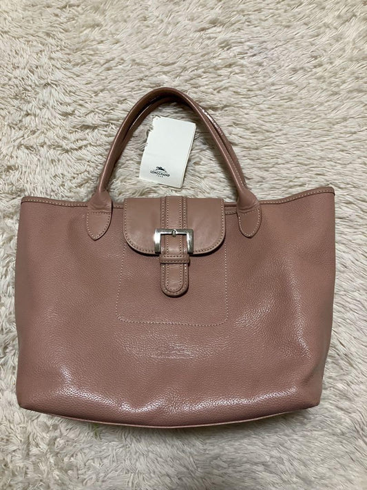 Longchamp Hand Bag Tote Purse Leather Pink Authentic
