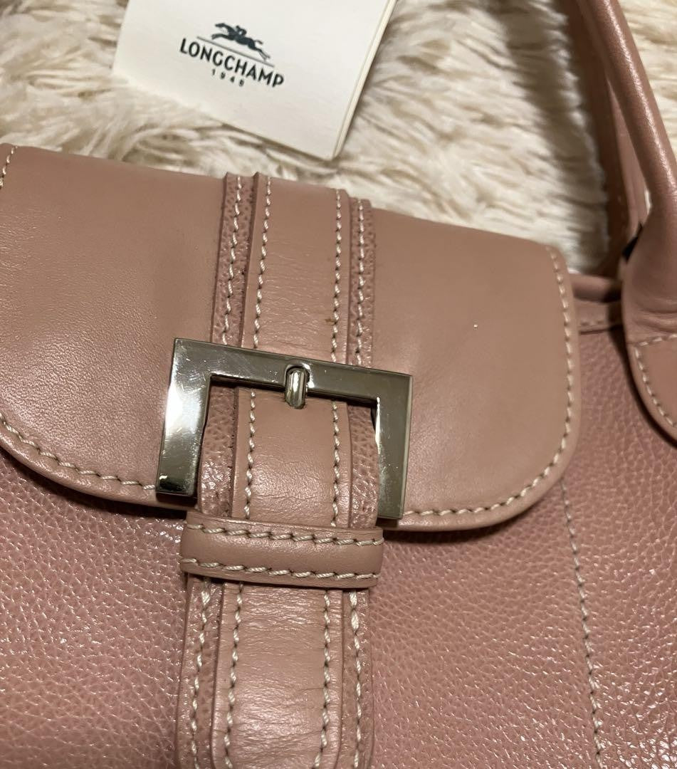 Longchamp Hand Bag Tote Purse Leather Pink Authentic