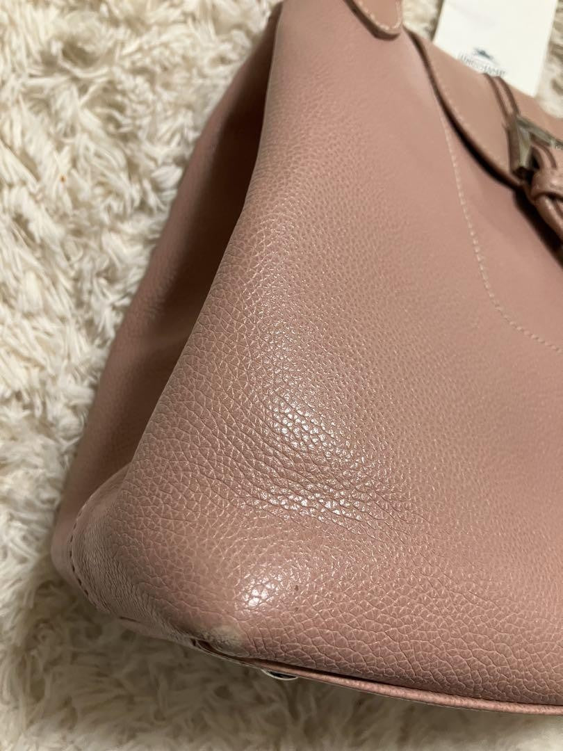 Longchamp Hand Bag Tote Purse Leather Pink Authentic