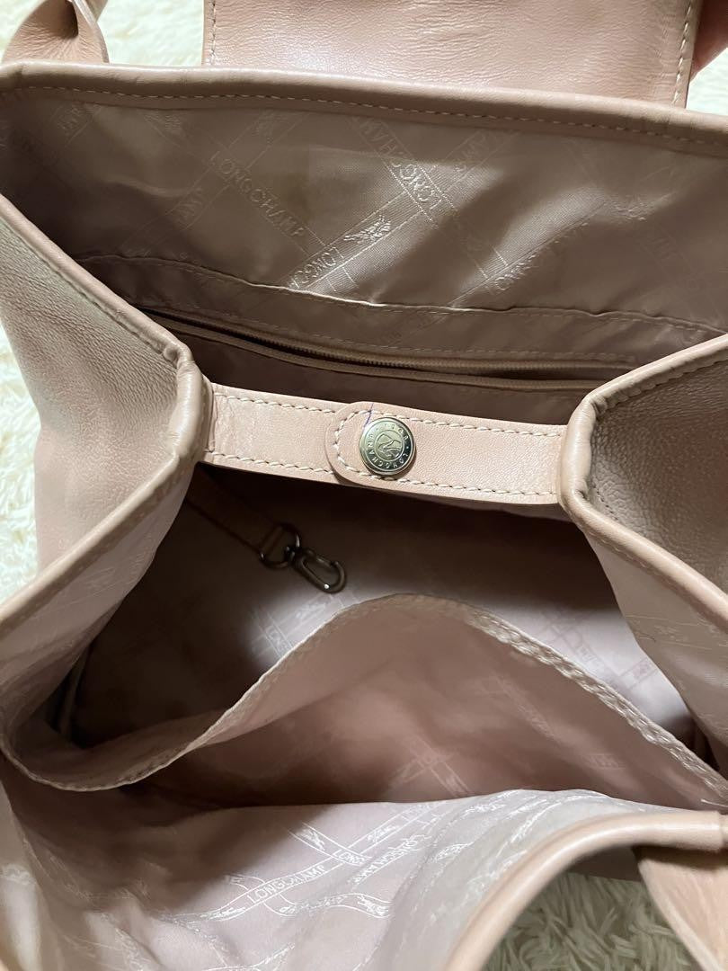 Longchamp Hand Bag Tote Purse Leather Pink Authentic