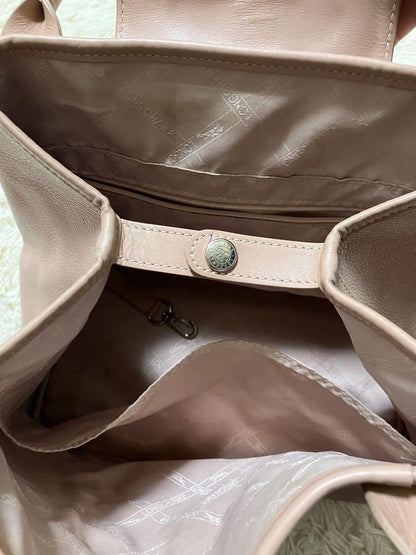 Longchamp Hand Bag Tote Purse Leather Pink Authentic