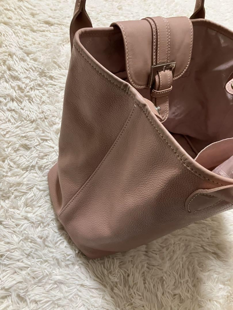 Longchamp Hand Bag Tote Purse Leather Pink Authentic