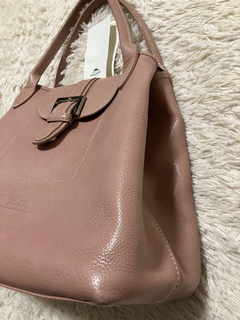 Longchamp Hand Bag Tote Purse Leather Pink Authentic
