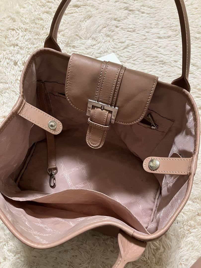 Longchamp Hand Bag Tote Purse Leather Pink Authentic
