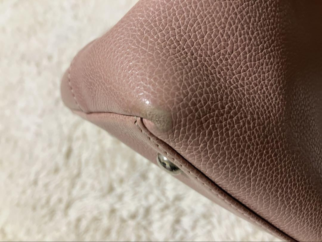 Longchamp Hand Bag Tote Purse Leather Pink Authentic