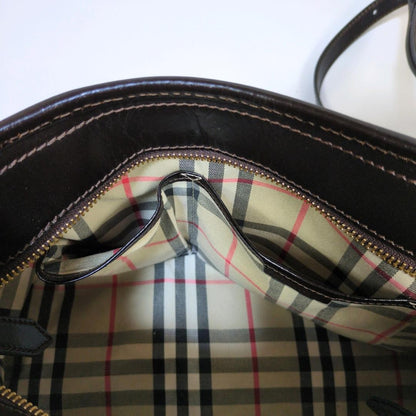 BURBERRY Hand Shoulder Bag Tote Purse 2way Nova Check Leather Dark Brown Auth