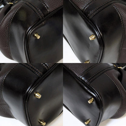 BURBERRY Hand Shoulder Bag Tote Purse 2way Nova Check Leather Dark Brown Auth