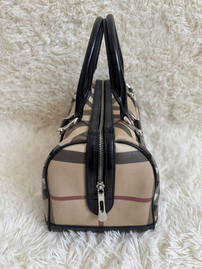 BURBERRY Hand Bag Tote Purse Mini Boston Nova Check Beige Black Authentic
