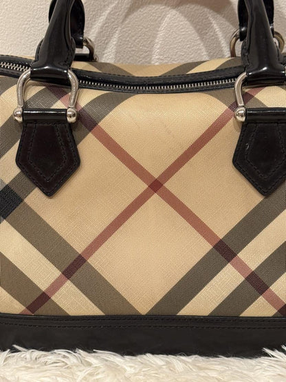 BURBERRY Hand Bag Tote Purse Mini Boston Nova Check Beige Black Authentic