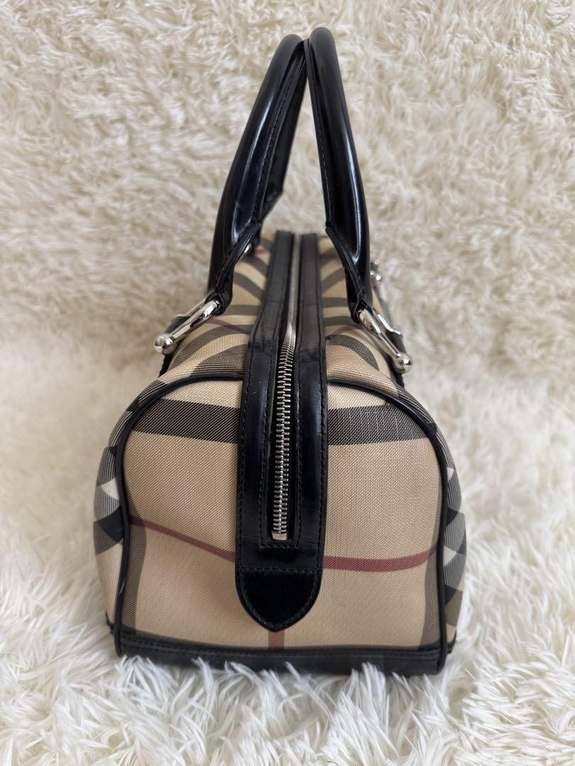 BURBERRY Hand Bag Tote Purse Mini Boston Nova Check Beige Black Authentic