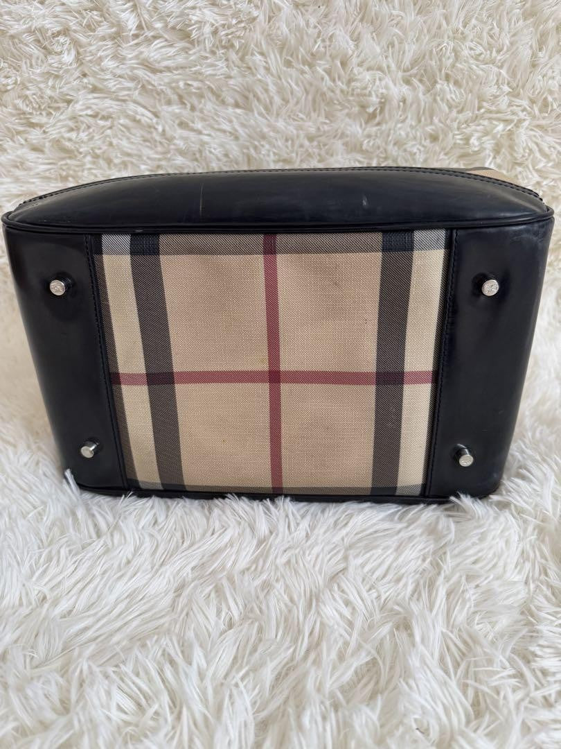 BURBERRY Hand Bag Tote Purse Mini Boston Nova Check Beige Black Authentic