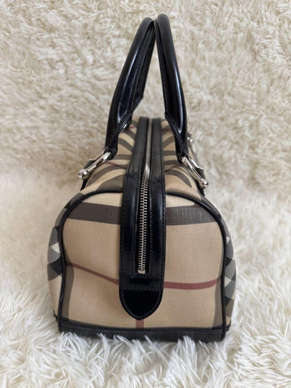 BURBERRY Hand Bag Tote Purse Mini Boston Nova Check Beige Black Authentic