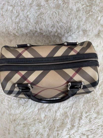 BURBERRY Hand Bag Tote Purse Mini Boston Nova Check Beige Black Authentic