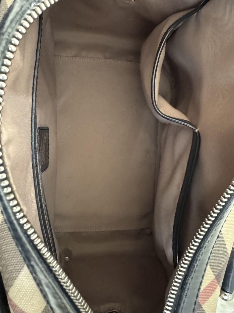 BURBERRY Hand Bag Tote Purse Mini Boston Nova Check Beige Black Authentic