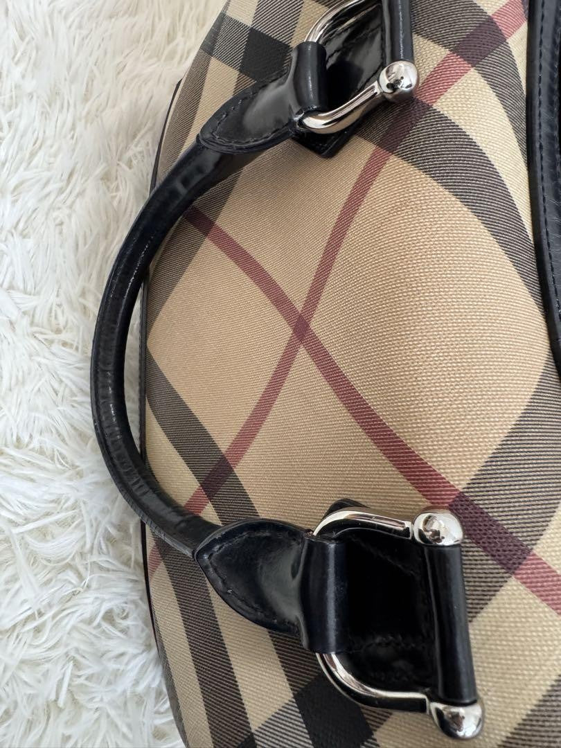BURBERRY Hand Bag Tote Purse Mini Boston Nova Check Beige Black Authentic