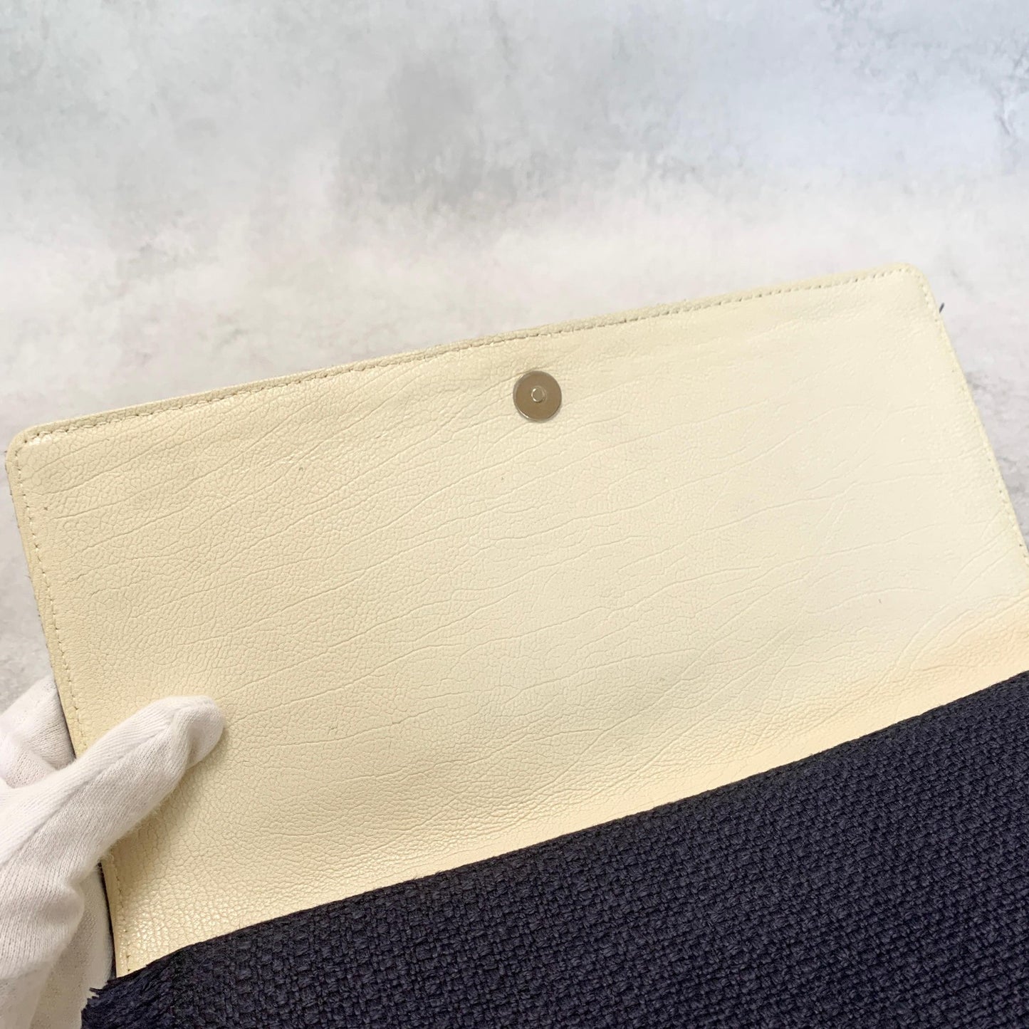 Saint Laurent Cassandra YSL Clutch Bag Purse Handbag Canvas Leather Navy Auth
