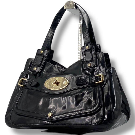 MULBERRY Smithfield  Hand Bag Tote Purse Patent Leather Black Authentic