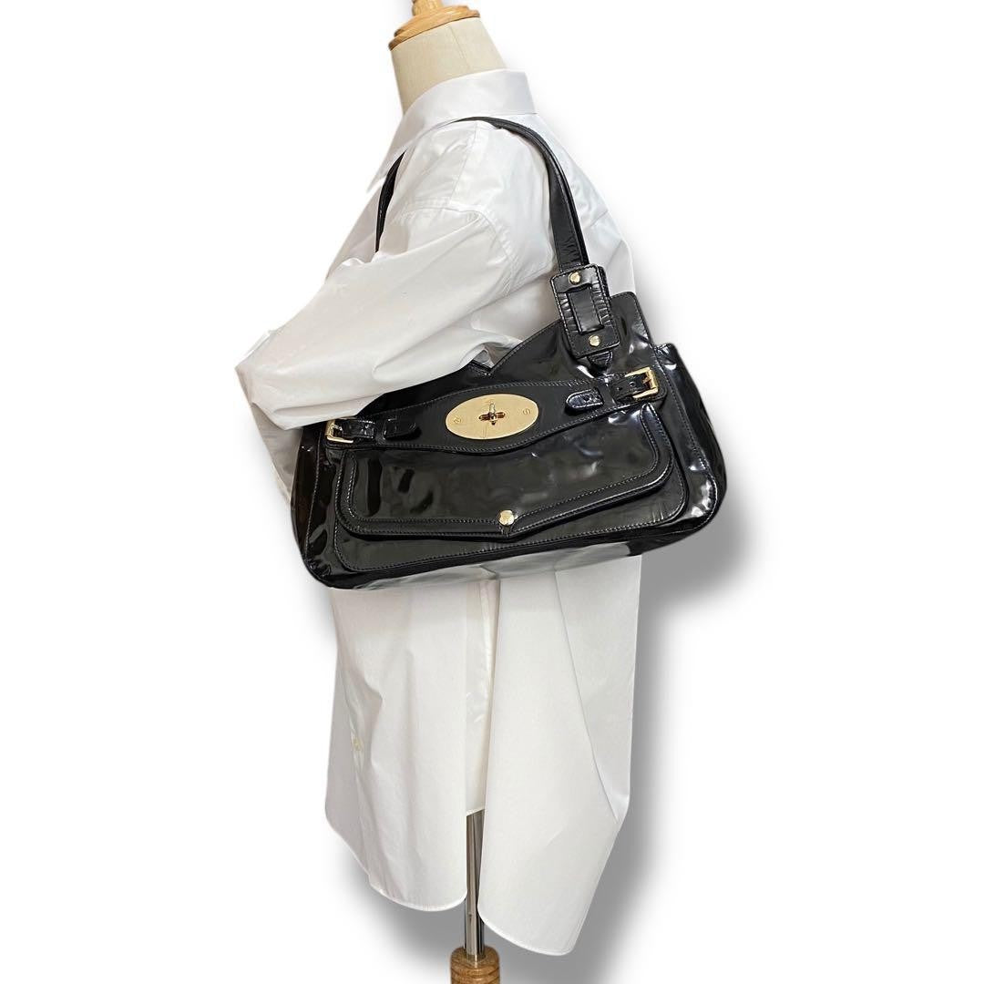 MULBERRY Smithfield  Hand Bag Tote Purse Patent Leather Black Authentic