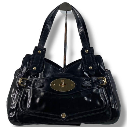 MULBERRY Smithfield  Hand Bag Tote Purse Patent Leather Black Authentic