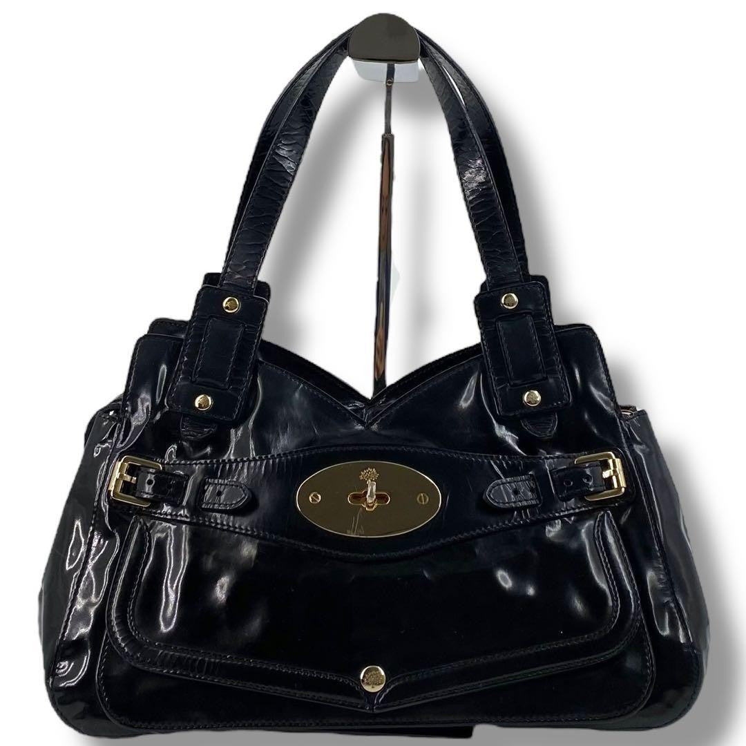 MULBERRY Smithfield  Hand Bag Tote Purse Patent Leather Black Authentic