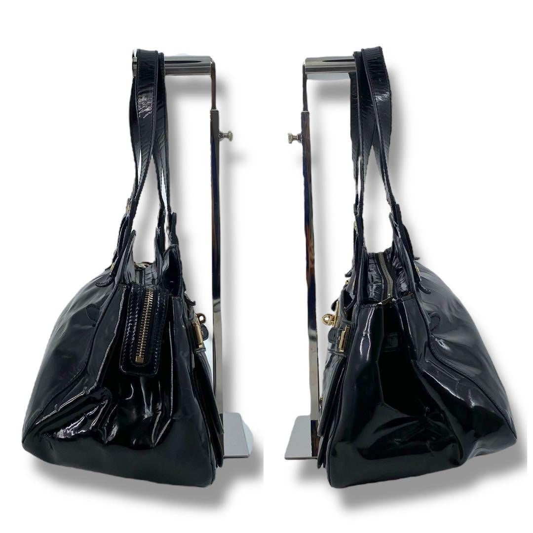 MULBERRY Smithfield  Hand Bag Tote Purse Patent Leather Black Authentic
