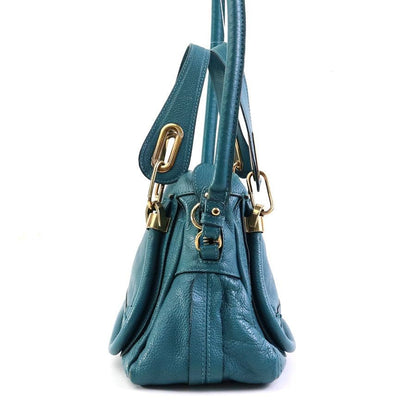 Chloe Hand Bag Tote Bag shoulder bag Purse Leather  Blue Gold Authentic Unisex