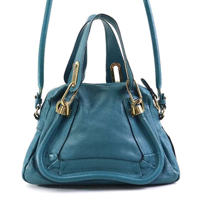 Chloe Hand Bag Tote Bag shoulder bag Purse Leather  Blue Gold Authentic Unisex