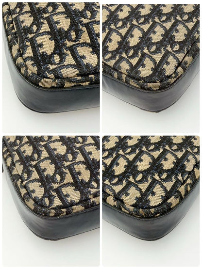 Christian Dior Shoulder Bag Purse 2way Trotter Canvas Leather Navy Beige Auth