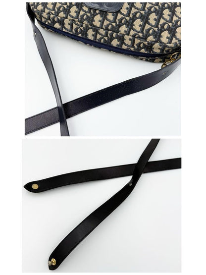 Christian Dior Shoulder Bag Purse 2way Trotter Canvas Leather Navy Beige Auth