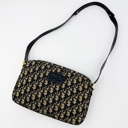 Christian Dior Shoulder Bag Purse 2way Trotter Canvas Leather Navy Beige Auth