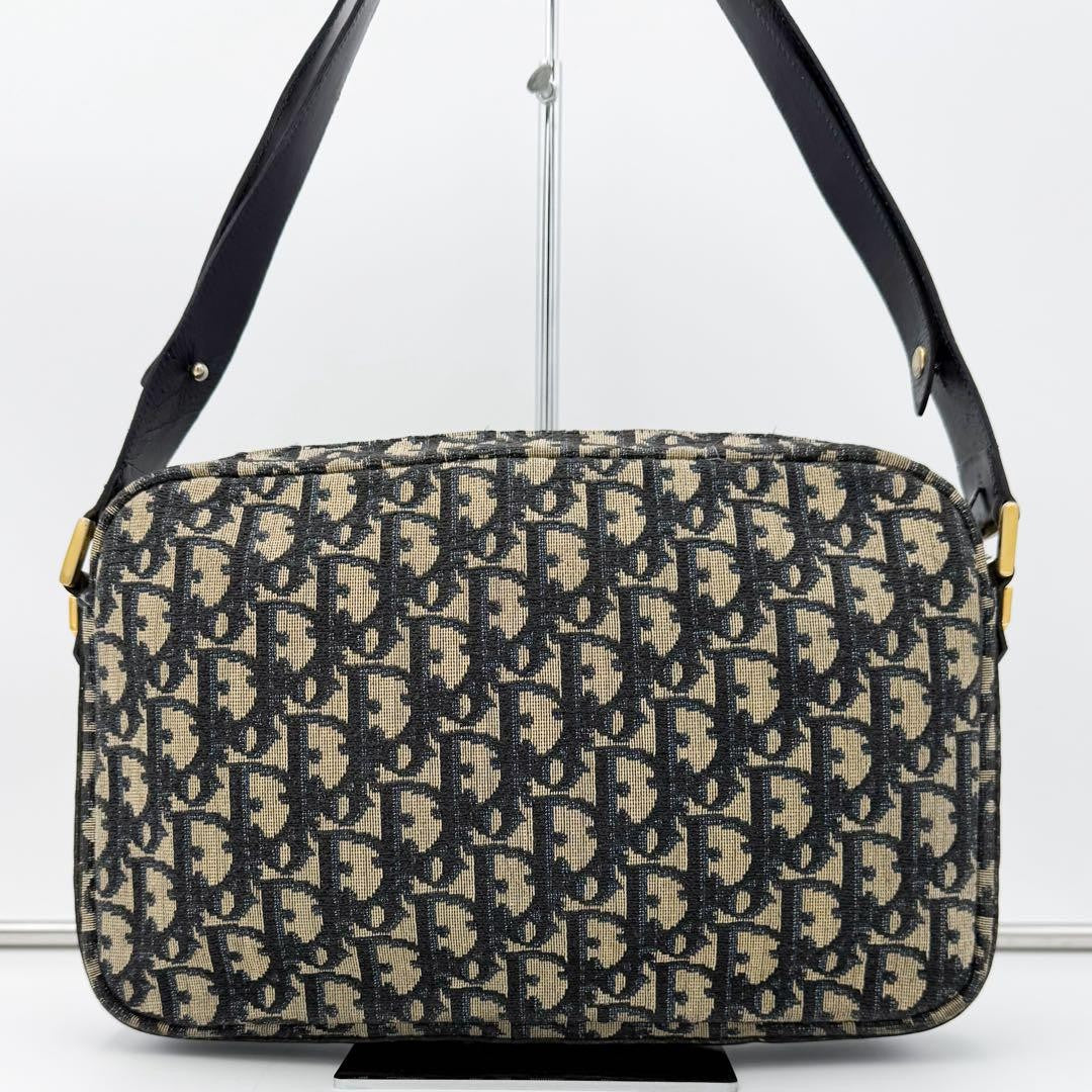 Christian Dior Shoulder Bag Purse 2way Trotter Canvas Leather Navy Beige Auth