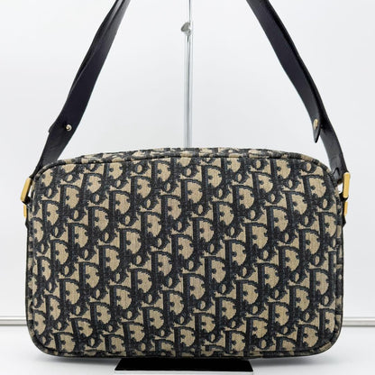 Christian Dior Shoulder Bag Purse 2way Trotter Canvas Leather Navy Beige Auth