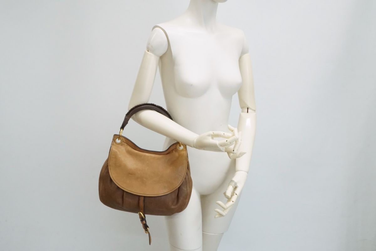 MIU MIU Hand Shoulder Bag Tote Purse 2way Logo Leather Brown Authentic