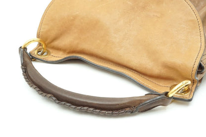 MIU MIU Hand Shoulder Bag Tote Purse 2way Logo Leather Brown Authentic