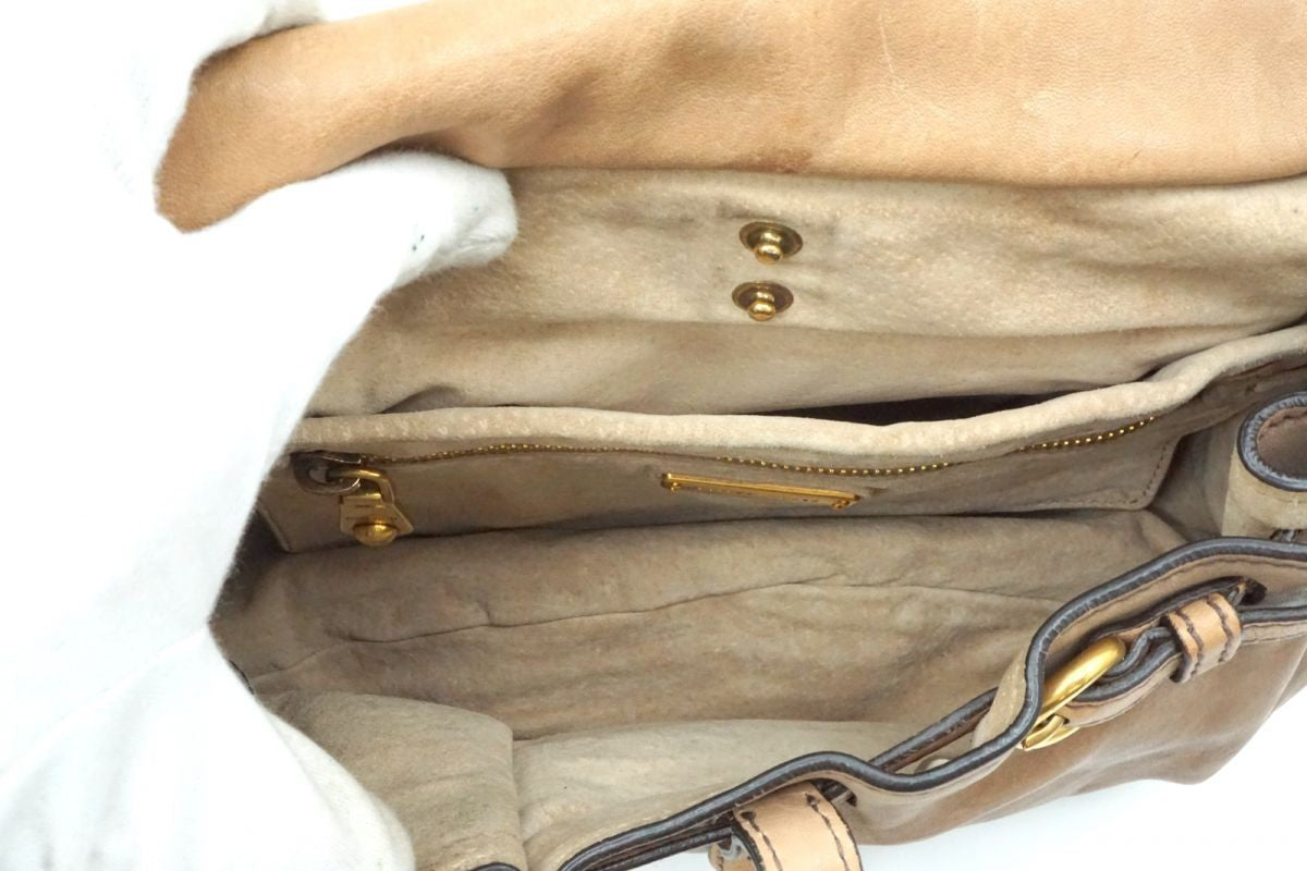 MIU MIU Hand Shoulder Bag Tote Purse 2way Logo Leather Brown Authentic