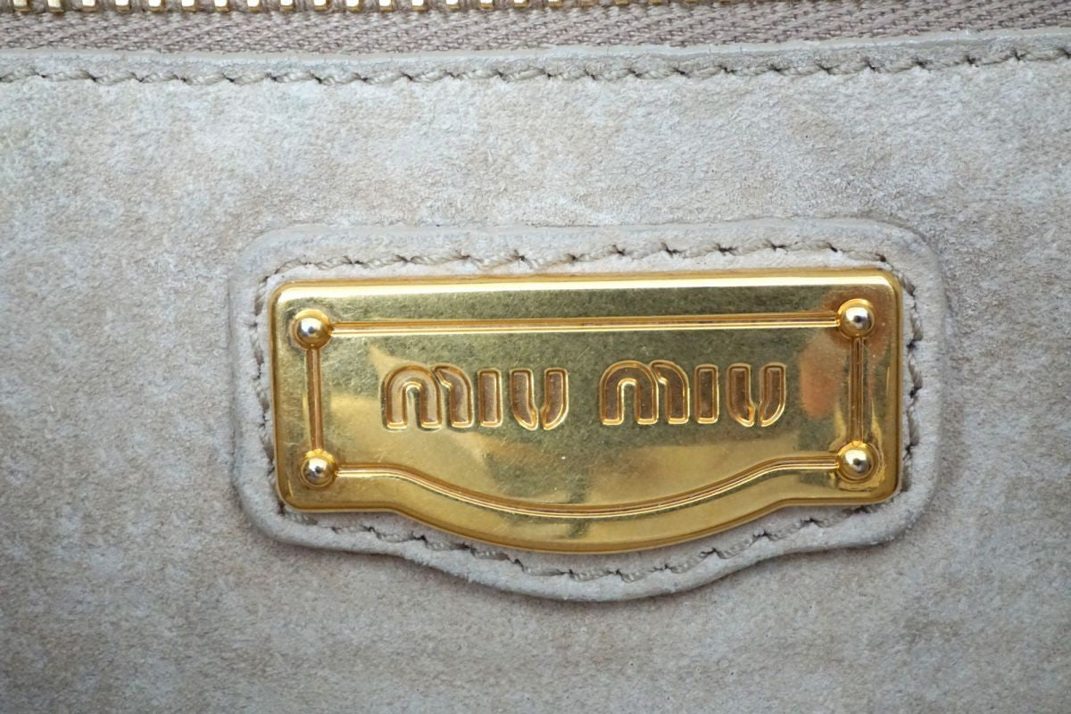 MIU MIU Hand Shoulder Bag Tote Purse 2way Logo Leather Brown Authentic