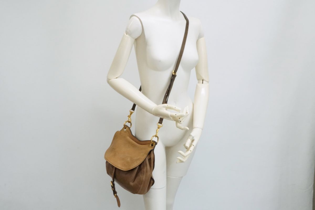 MIU MIU Hand Shoulder Bag Tote Purse 2way Logo Leather Brown Authentic