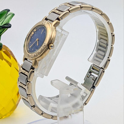 Saint Laurent Quartz Watch Wristwatch YSL Cassandra Gold Silver Navy Auth