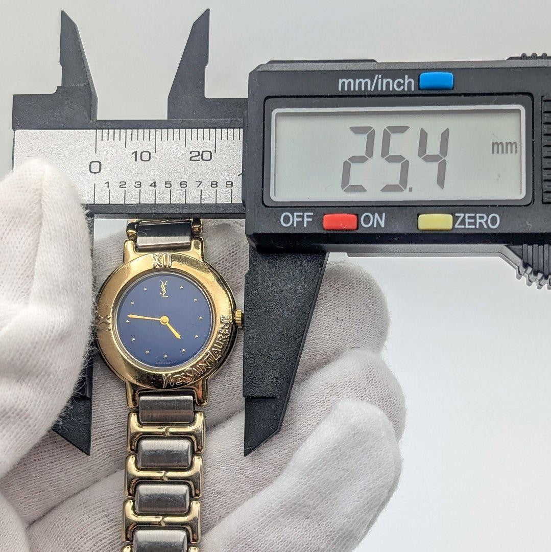 Saint Laurent Quartz Watch Wristwatch YSL Cassandra Gold Silver Navy Auth