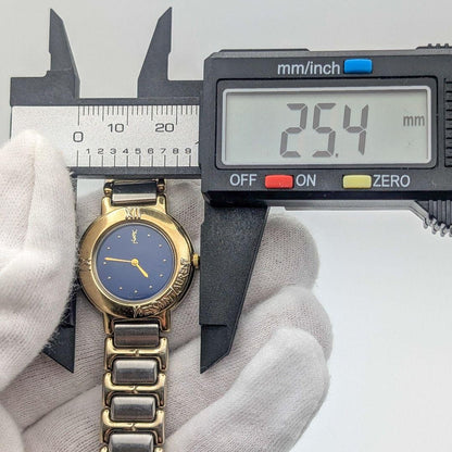 Saint Laurent Quartz Watch Wristwatch YSL Cassandra Gold Silver Navy Auth