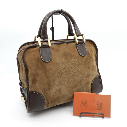 LOEWE Bag Anagram Hand Tote Purse Leather Suede Beige Brown Gold Vntage